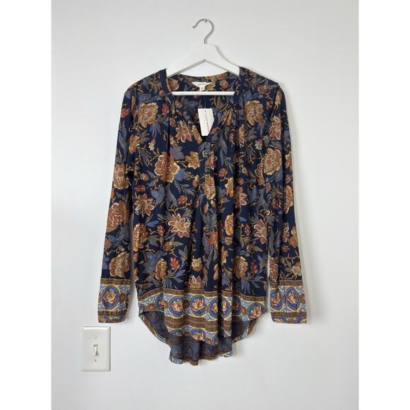 Lucky Brand Tops - Lucky Brand Women Floral Boho Tunic Top Long Sleeve V-Neck Viscose Blouse M NWT